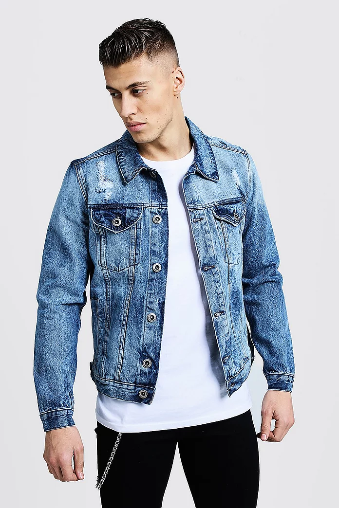 Denim Jacket With Back Print | boohooMAN USA Denim Jacket With Back Print | boohooMAN USA